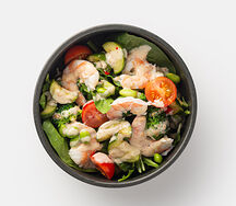 Креветки, битые огурцы, ореховый соус