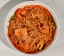 Паста аррабиата с креветками