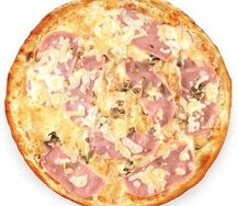Пицца пепперони с ветчиной и грибами