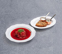 Борщ с уткой и утиным риетом