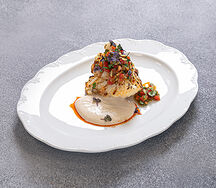 Запечённая цветная капуста с хумусом из фасоли