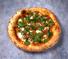 Пицца домашний фарш, зеленые томаты, зелень