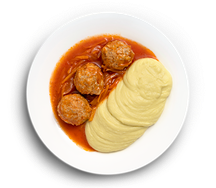 Ежики мясные с пюре из зеленого горошка