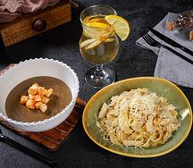 Грибной обед с феттуччине и крем-супом