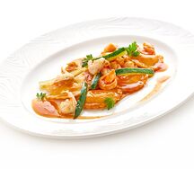 Равиоли с сибасом и креветками