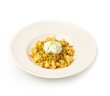 Паста с бурратой и креветками