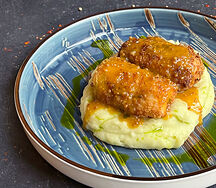 Треска фрай с пюре из картофеля и васаби