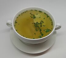 Куриный бульон с яйцом+ пирожок с мясом