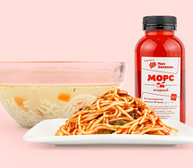 №4 Куриный бульон с яйцом/спагетти помодоро/морс