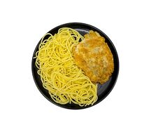 Спагетти с отбивной из курицы