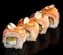 Мини опаленный Лосось с апельсином и крабом 