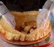 Деда чебурек с мини-чебуреками с сыром сулугуни