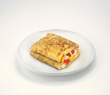 Блин с заварным кремом, клубникой и манго