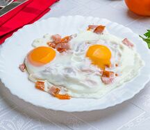 Яичница с ветчиной и помидорами