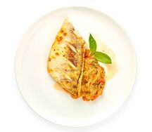 Судак с печеными овощами