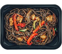 Соба с креветками в кисло-сладком соусе