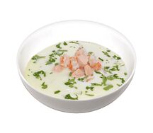 Уха с форелью и креветками со сливками по-фински