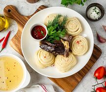 Даргинский хинкал с сушеной колбасой или мясом