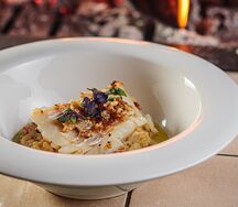 Треска в ореховой глазури с булгуром и зелёным маслом