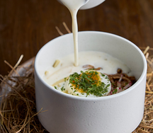 Окрошка с телячьими язычками на кефире