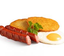 Драники с колбаской и яйцом