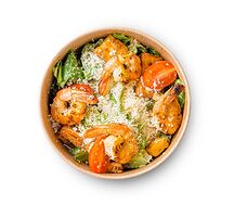 Салат Цезарь с сувлаки из креветок