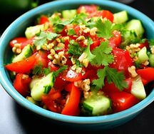 Овощной салат с грецким орехом и пряным маслом
