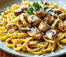 Феттуччине с курочкой и грибами в сливочном соусе