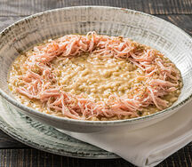 Ризотто с мортаделлой, черным перцем, пекорино и трюфелем