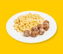 Макароны с сырным соусом и фрикадельками