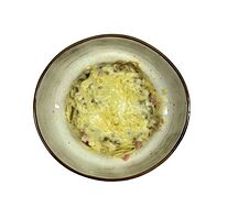 Спагетти с грибным соусом и ветчиной