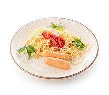 Спагетти с куриными мини-сосисками