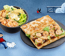 Блин с креветками и Салат Русский Цезарь с креветками