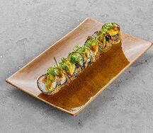 Теплый ролл с лососем и манго-соус