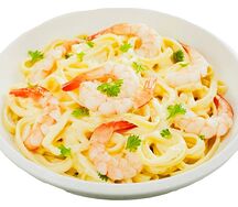Spaghetti aux crevettes et crème fraîche