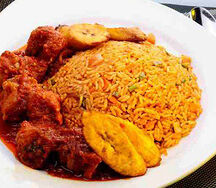 Riz Jollof, plantain viand
