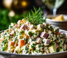 Оливье с копченой курицей 