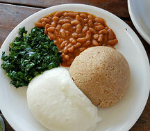 Nshima with vegetables