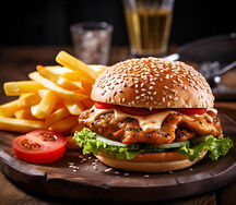 Chicken fillet burger with chips
