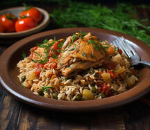 Rice with chicken stew