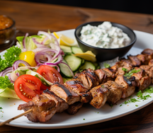 Pork souvlakia skewers & salad