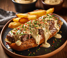 Pepper steak (baked spuds)