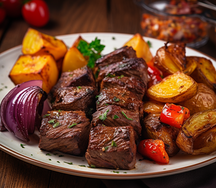 Beef skewer & potato wedges