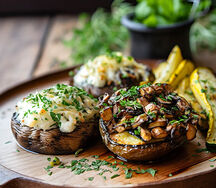 Grilled herbed mushroom & courgettes