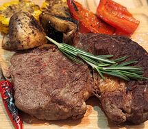 Рибай в паре с овощами 