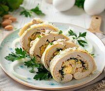 Рулет куриный с яйцом и луком