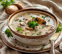 Суп грибной с гречкой и сыром