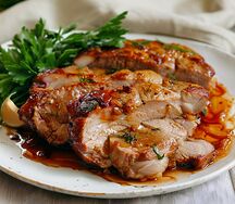 Медальон из свинины с чесноком и зеленью