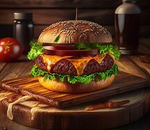 Бургер BBQ и луковые кольца