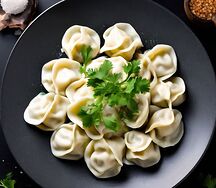 Пельмени из свинины и говядины со сметаной 